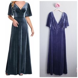 Ever Pretty Blue Velvet V-neck Formal Maxi Dress